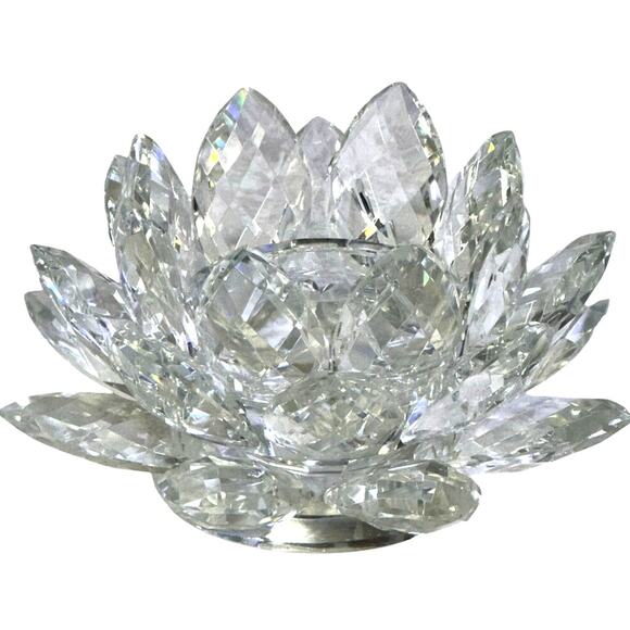 Shannon by Godinger Ireland Crystal 9" Prism Lotus Pillar Candle Holder - Picture 2 of 7